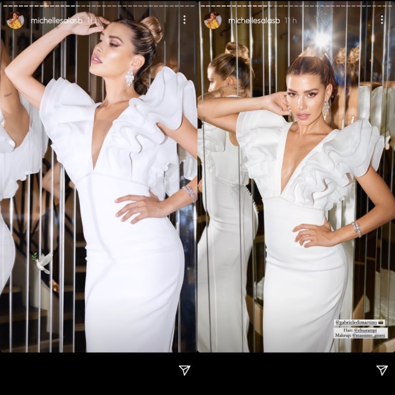 Historias en el Instagram de Michelle Salas con su vestido de novia.