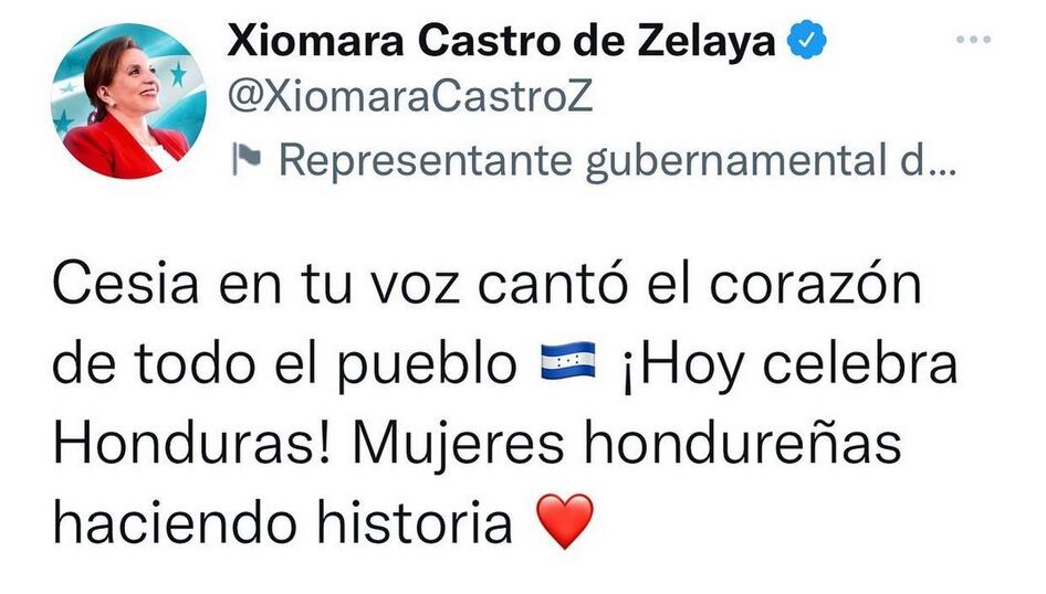 Mensaje de la presidenta de Honduras a Cesia.