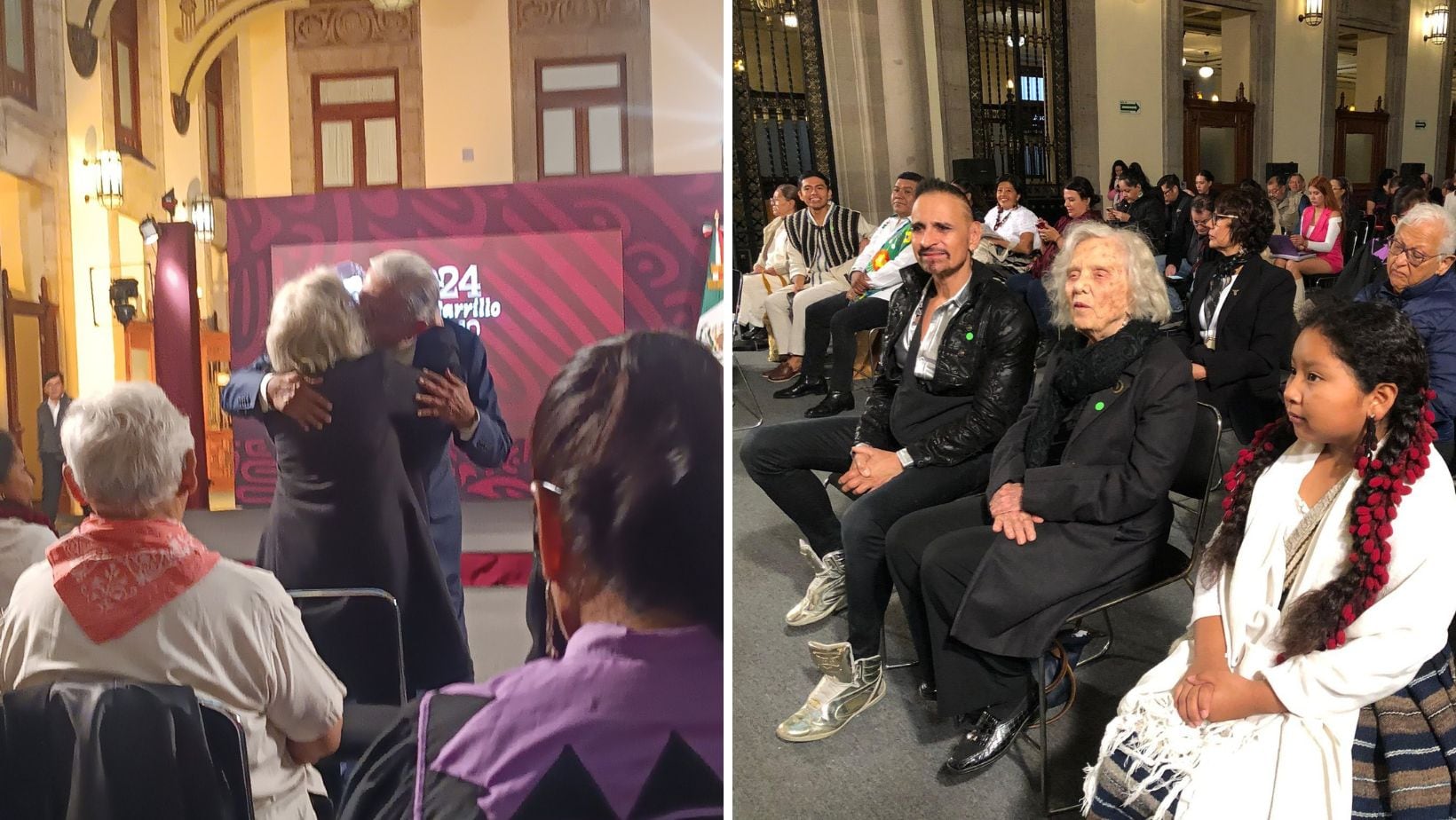 AMLO saluda a Elena Poniatowska en su mañanera