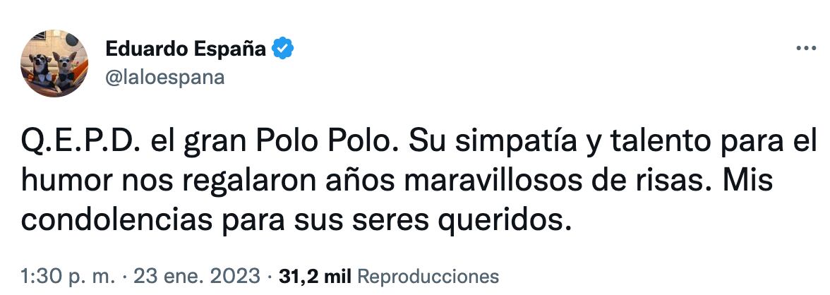 Lalo España se despide de Polo Polo