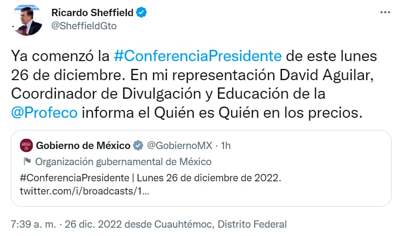 David Aguilar en sustitución de Ricardo Sheffield llega a la mañanera de AMLO