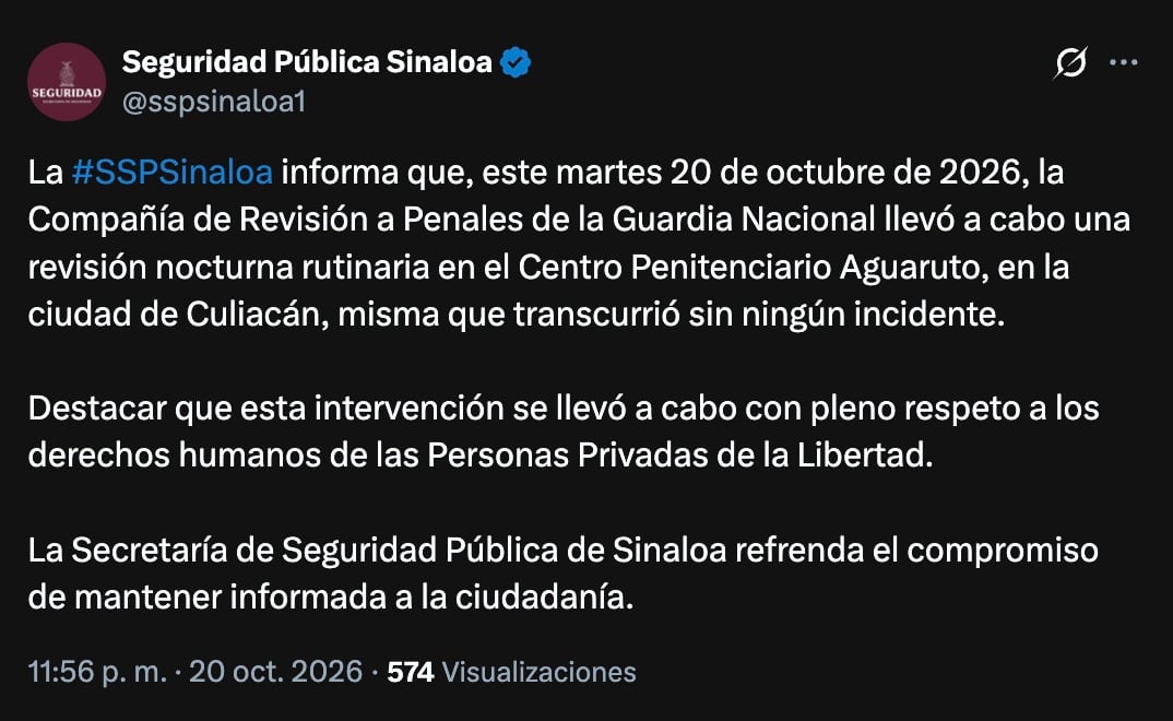 SSP de Sinaloa desmiente reporte de motín en el penal de Aguaruto
