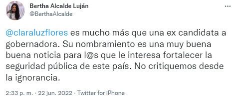 Bertha Alcalde destaca labor de Clara Luz Flores
