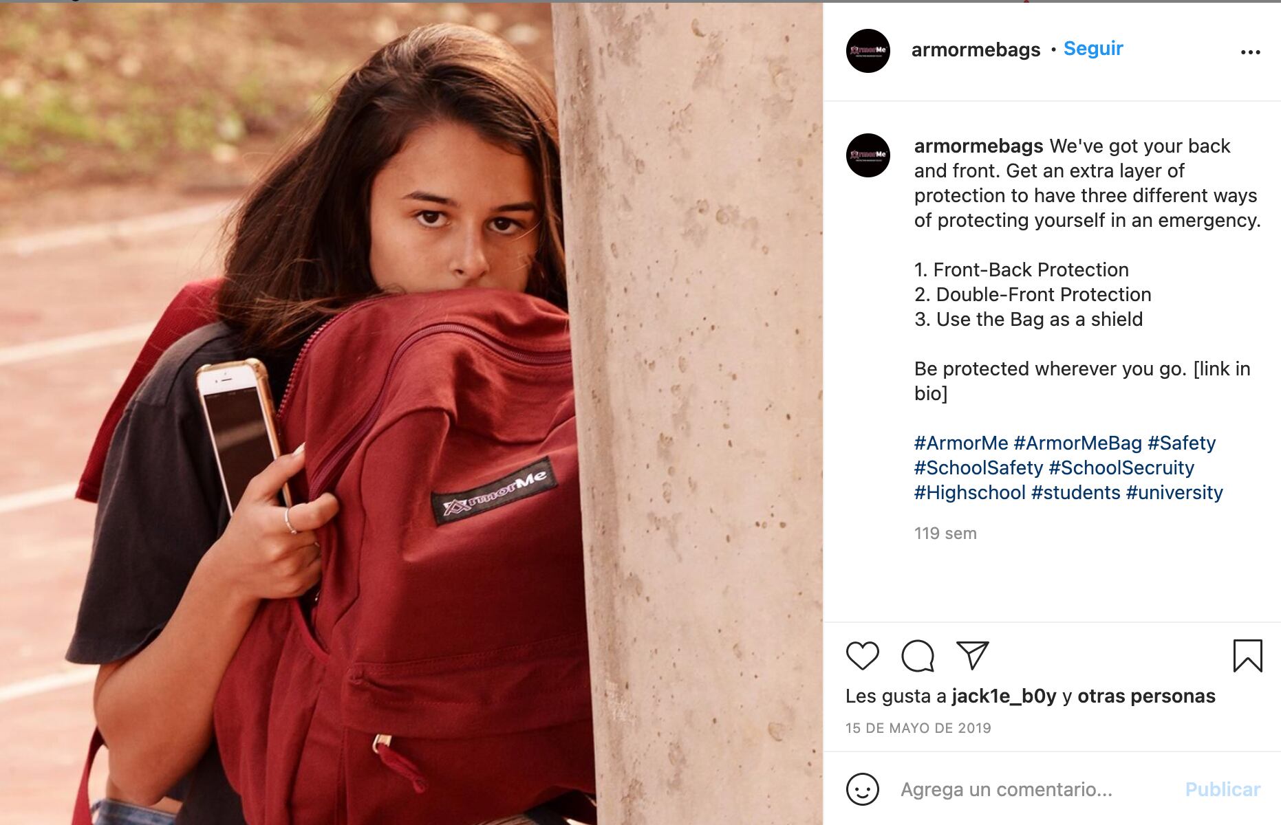 Mochila como chaleco antibalas