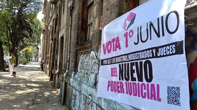 Una manta llama a la población a participar en la elección en donde se habrá de elegir a los nuevos integrantes del Poder Judicial