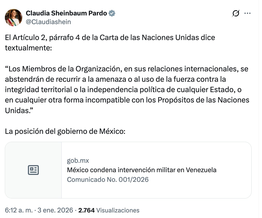 Mensaje de Sheinbaum sobre la presunta captura de Nicolás Maduro