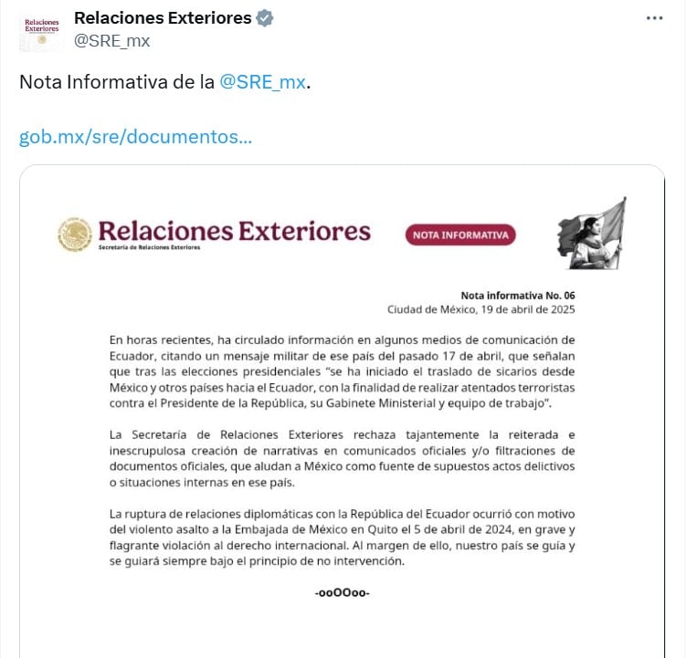 México rechaza intervención en Ecuador