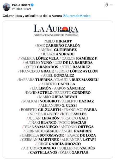 Columnistas y colaboradores de “La Aurora de México”