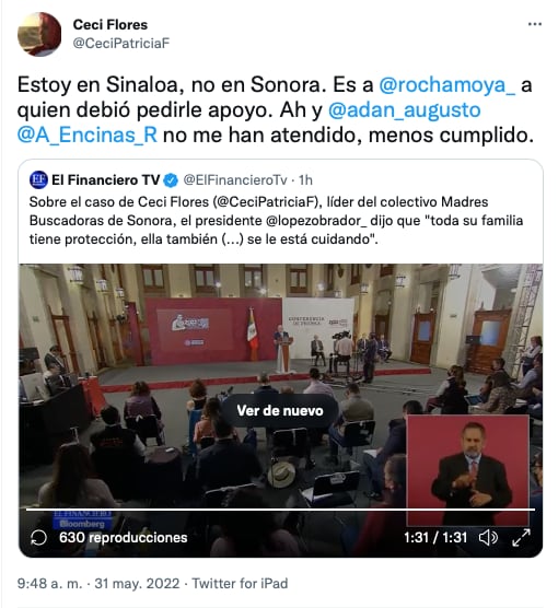 Ceci Flores le responde a AMLO/@CeciPatriciaF