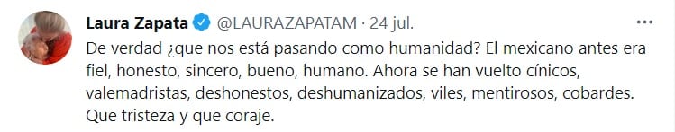 Laura Zapata cuestiona qué nos está pasando como humanidad