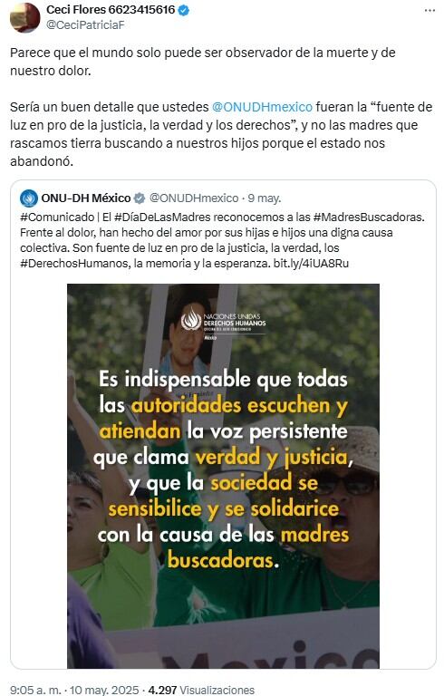 Mensaje de Ceci Flores a ONU en Día de las Madres