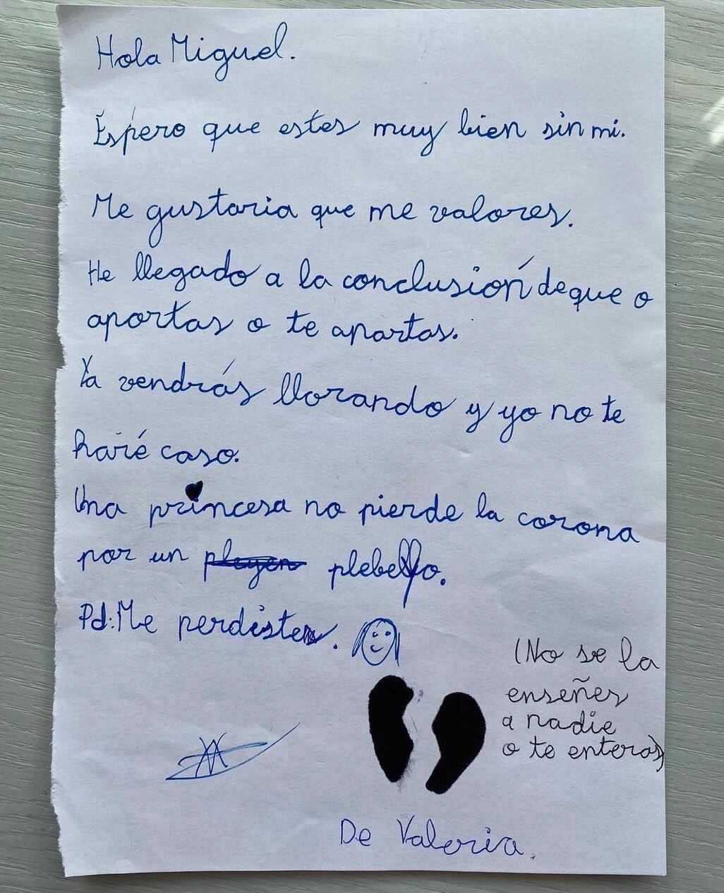 Carta que una niña 7 años escribió para su novio que no la valora