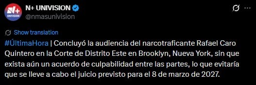 Rafael Caro Quintero comparece en Nueva York sin acuerdo de culpabilidad