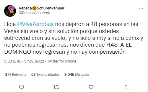 Usuaria también denunció problemas con vuelo de Viva Aerobús de Las Vegas