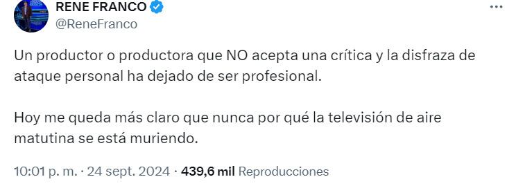 René Franco se va contra la producción de Hoy