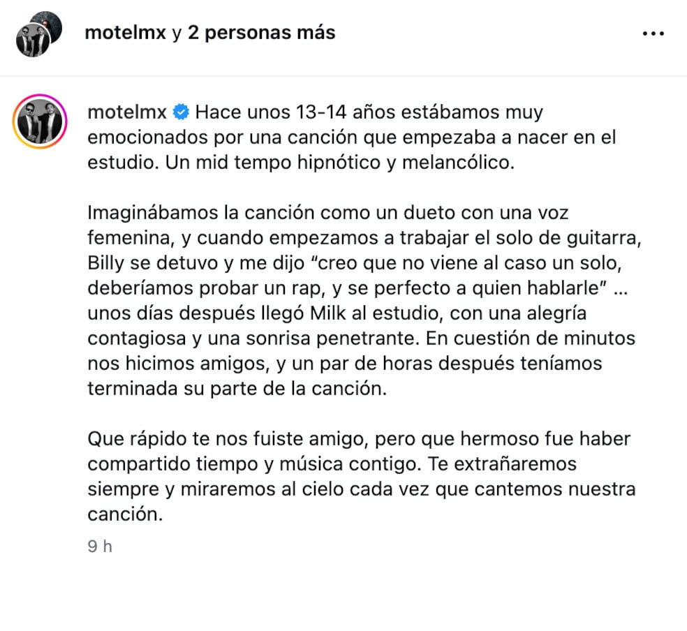 Motel se despide de Milkman en sus redes sociales