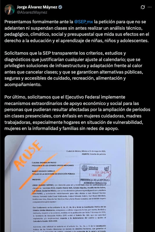Movimiento Ciudadano exige a la SEP un análisis educativo antes de recortar el calendario escolar
