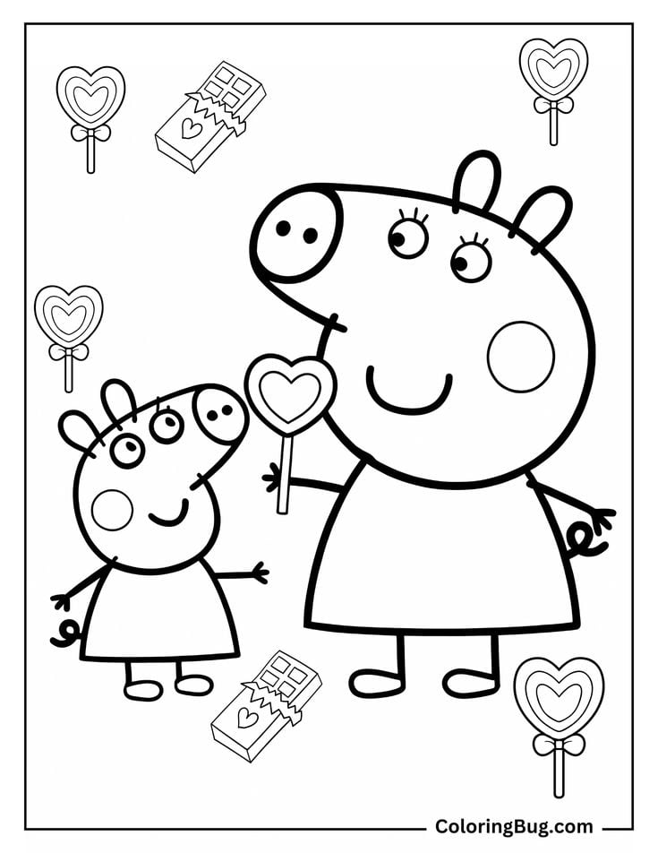 Dibujos de Peppa Pig y Mamá Cerdita para colorear y regalar el Día de las Madres