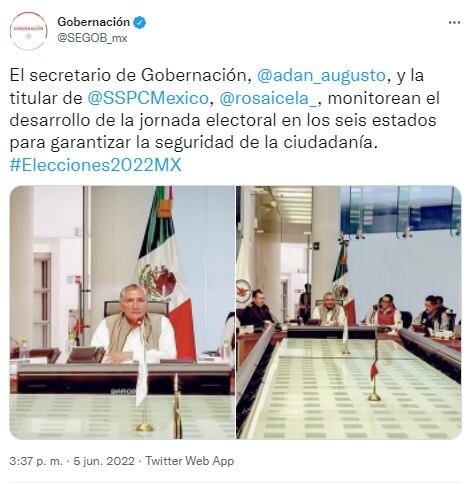 Segob y SSPC monitorean elecciones 2022