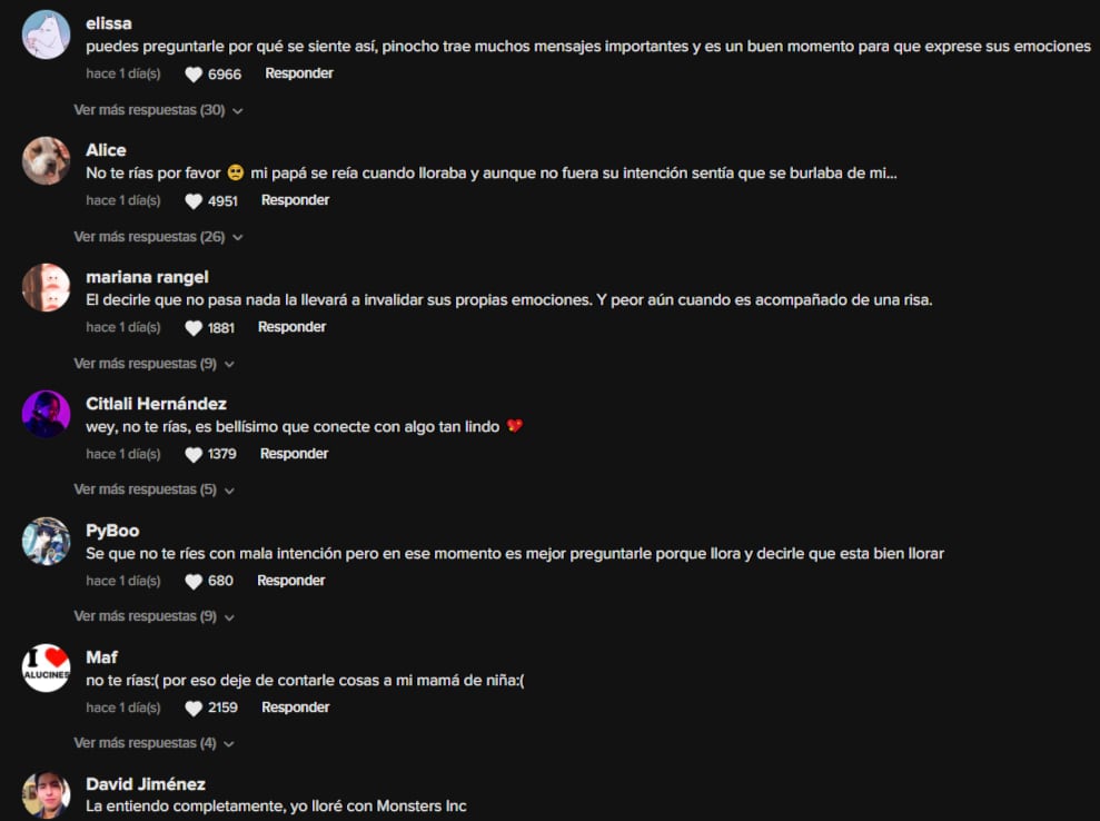 Reacciones a la niña que rompe en llanto al ver Pinocho