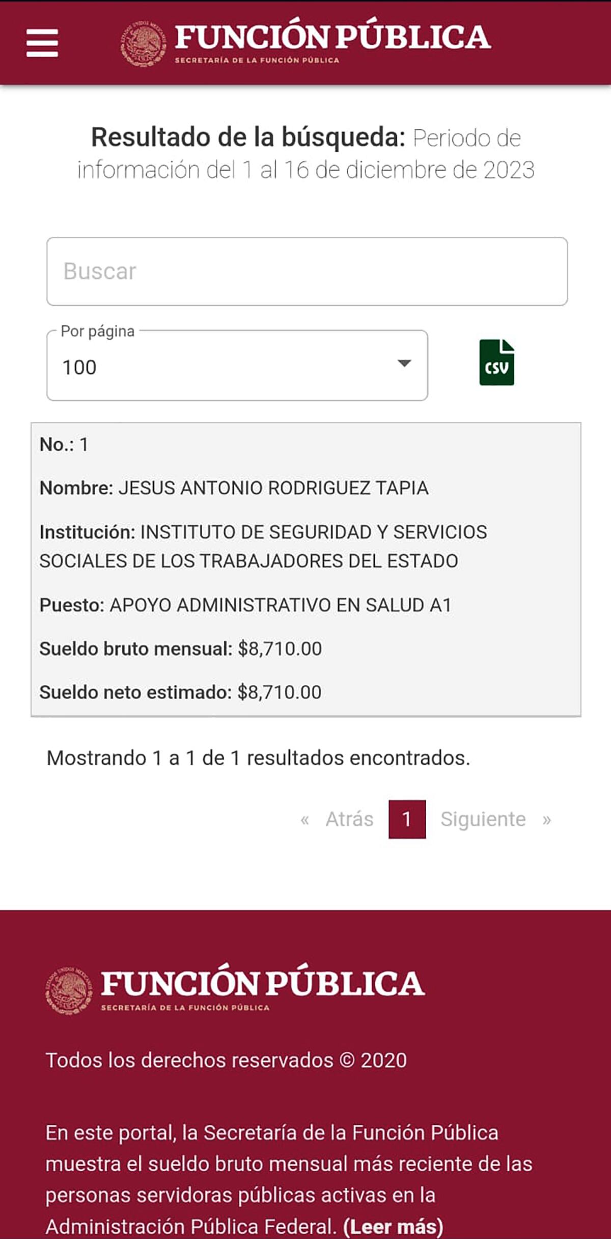 Resultado de Jesús Antonio Rodríguez, en Función Pública