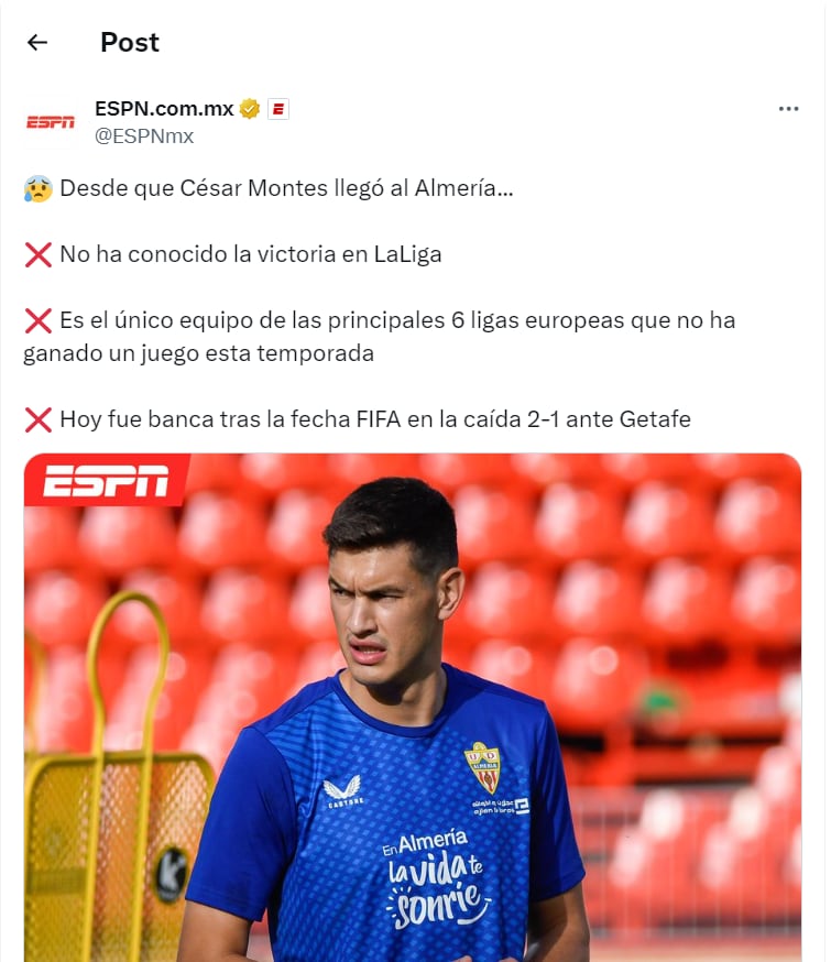 Números de César Montes con el Almería