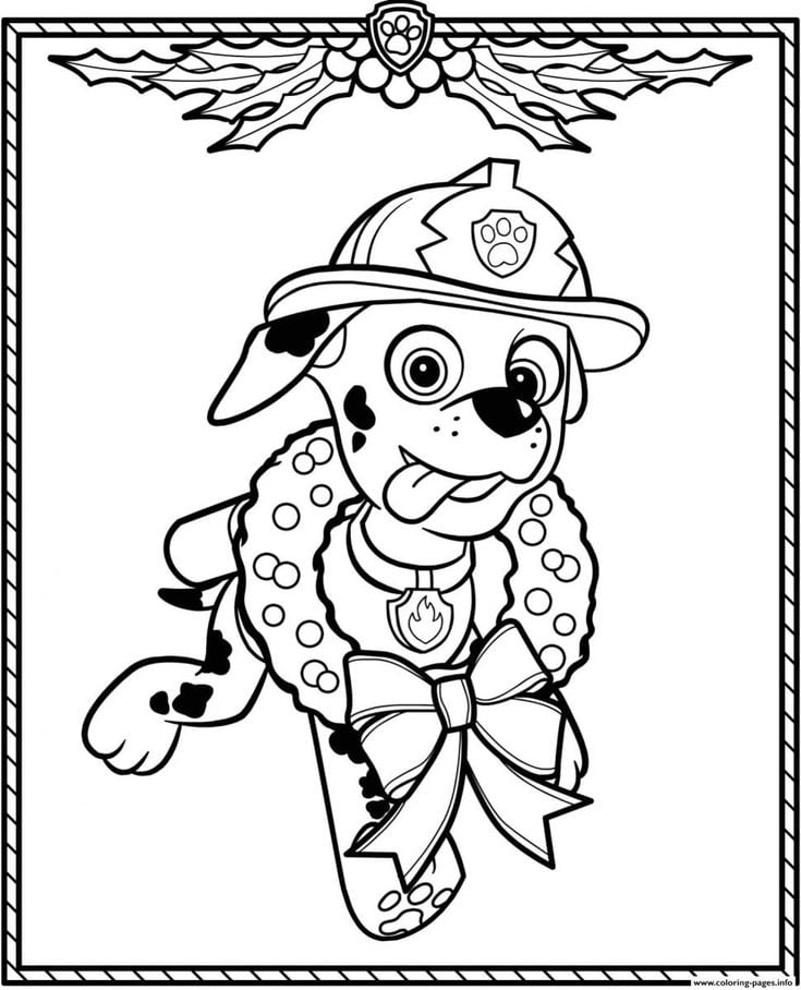 8 dibujos de Paw Patrol con Santa Claus para imprimir y colorear