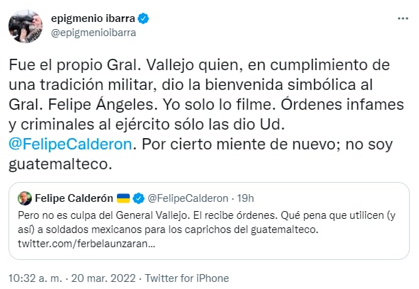 Tuit de defensa de Epigmenio Ibarra de Felipe Calderón