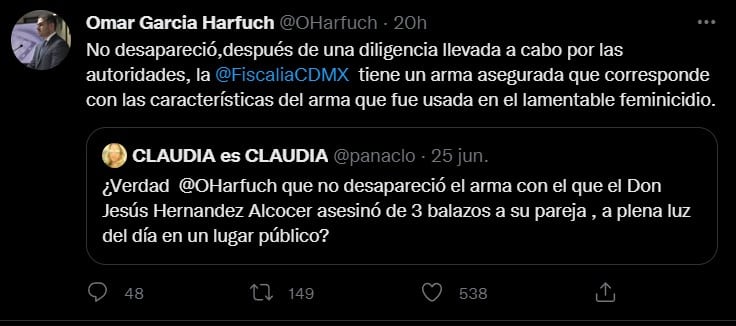 Omar García Harfuch habla sobre arma de Jesús Hernández Alcocer