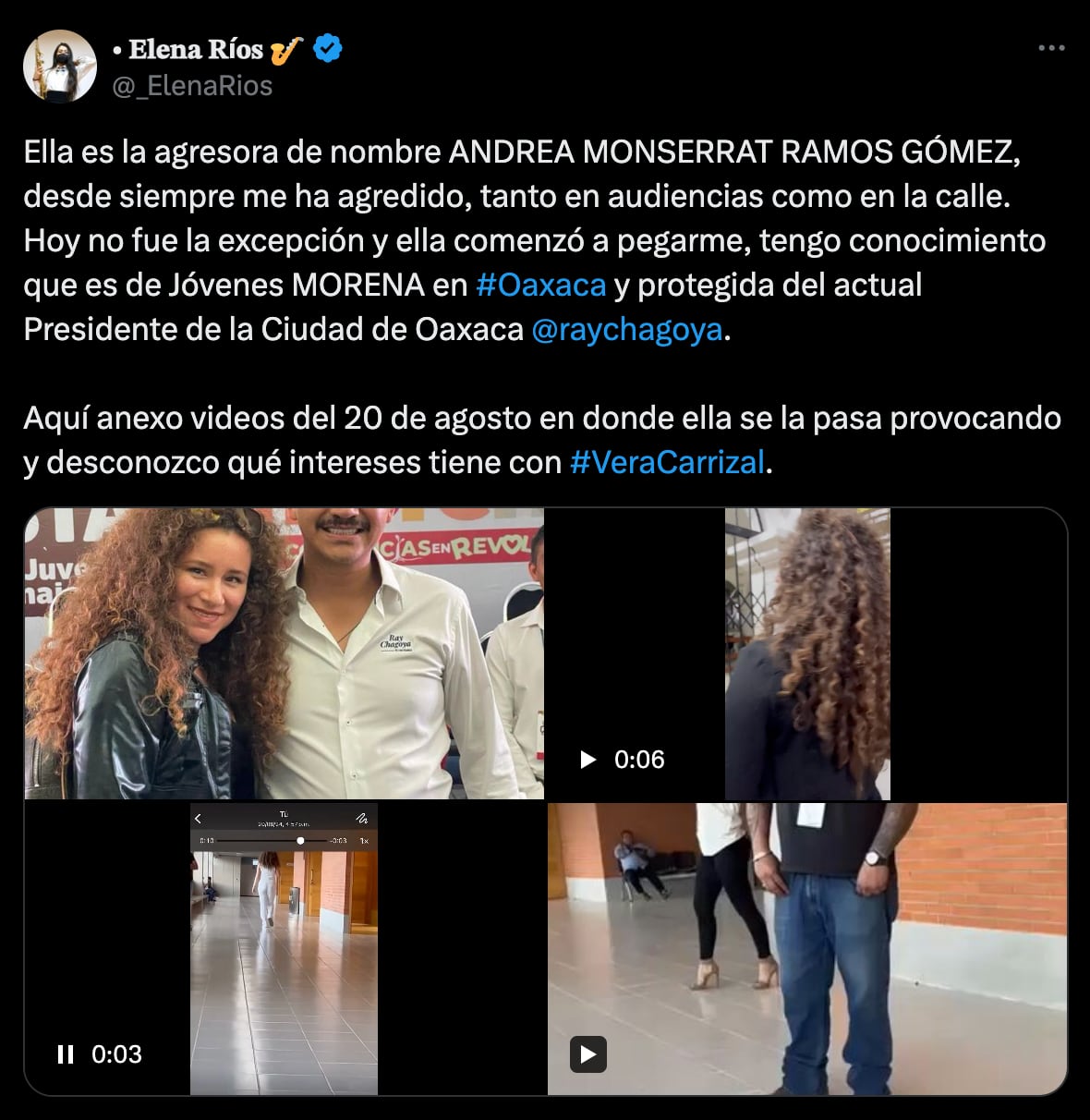 María Elena Ríos acusa hostigamiento de Andrea Monserrat Ramos Gómez