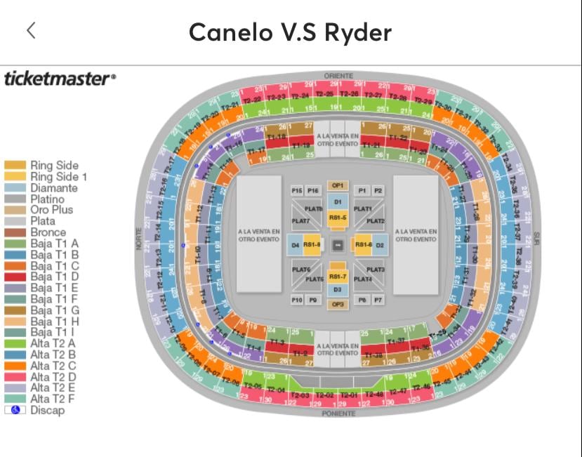 Entradas para Canelo Álvarez vs John Ryder, mapa del evento.