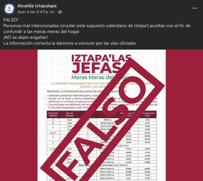 Alertan por calendario falso de Iztapa’ las Jefas