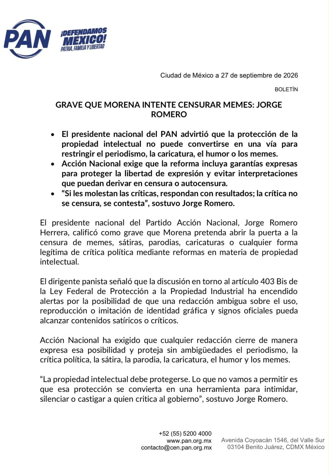 PAN reclama intento de Morena de censurar memes y exige garantizar la libertad de expresión