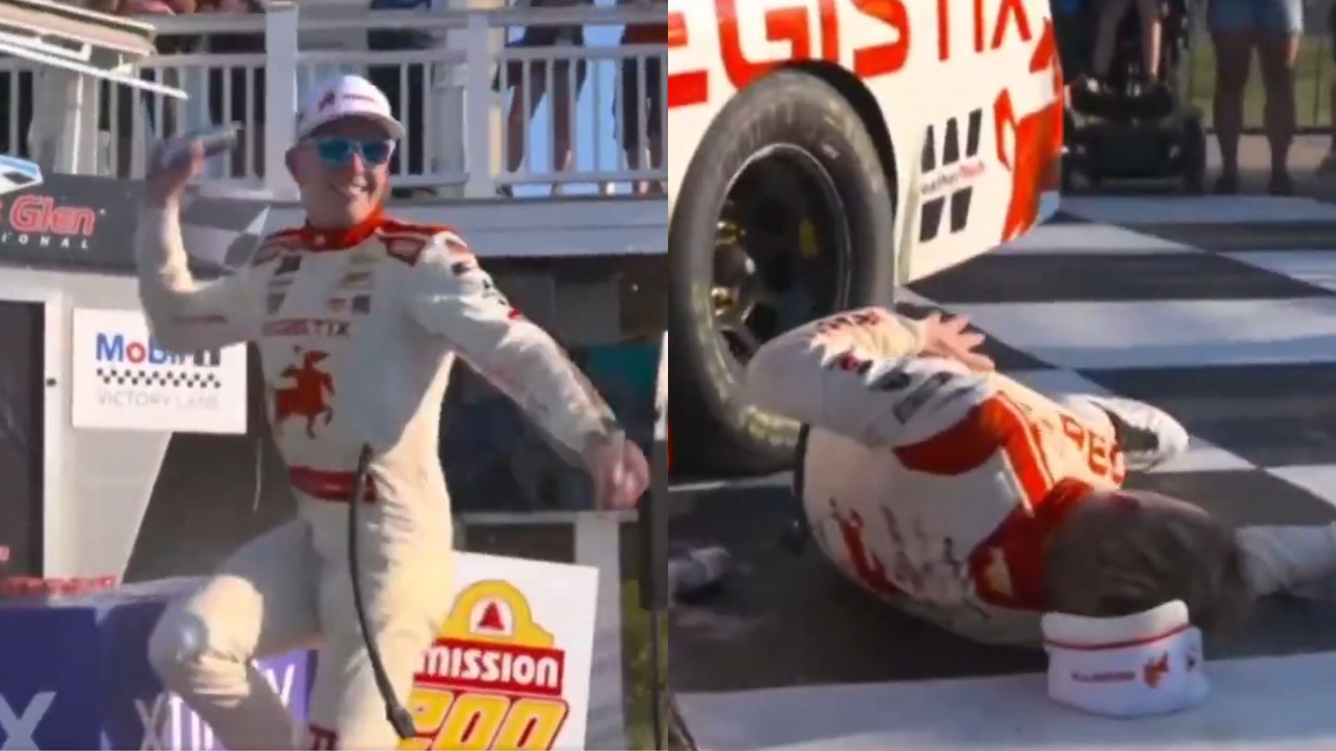 Festejaba su épica victoria en Nascar; salió del coche y se fracturó la clavícula