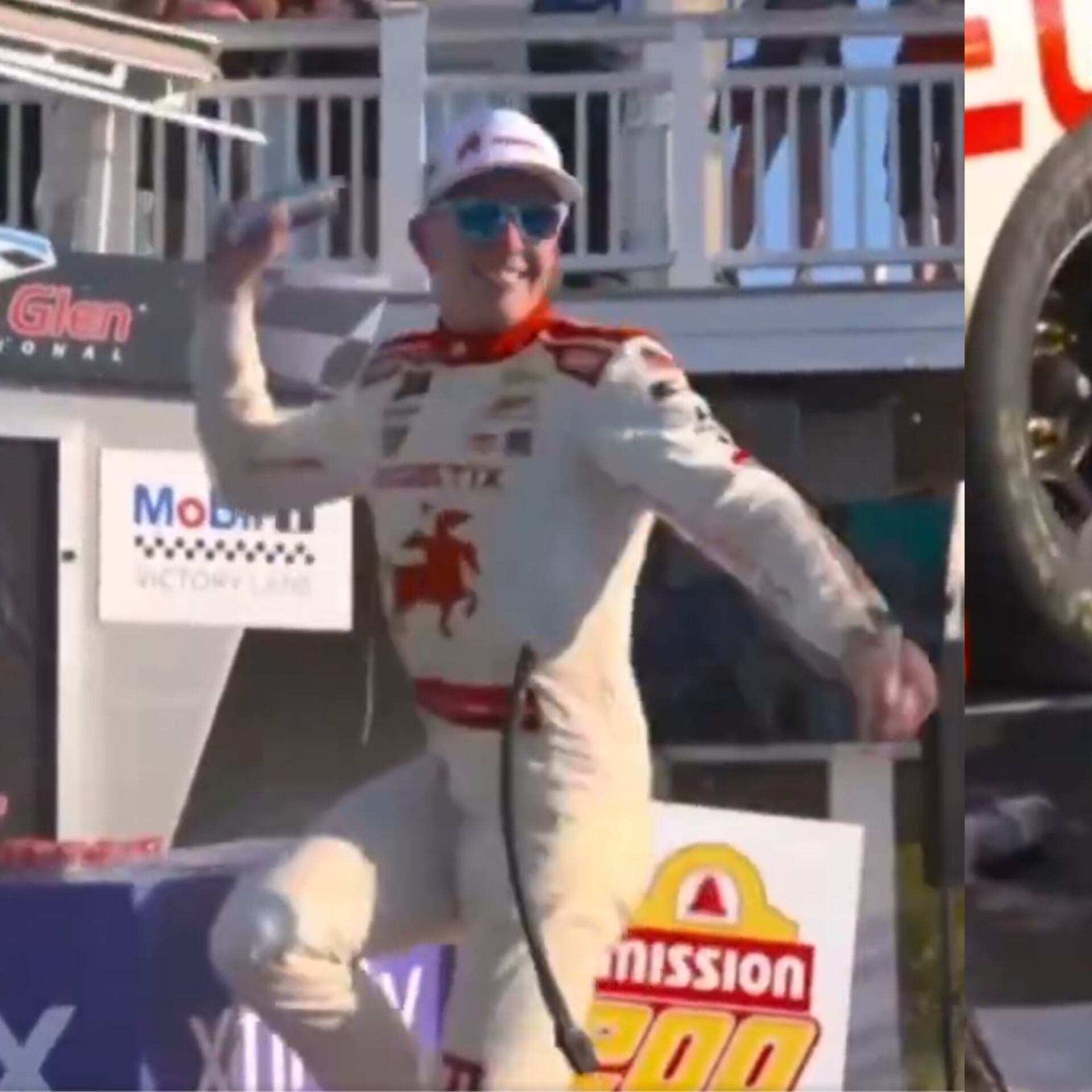 Festejaba su épica victoria en Nascar; salió del coche y se fracturó la clavícula