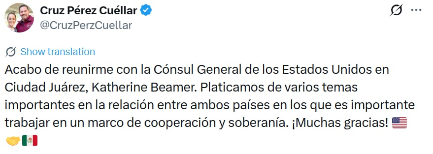 Cruz Pérez Cuéllar se reúne con Katherine Beamer
