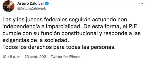 Tuit de Arturo Zaldívar