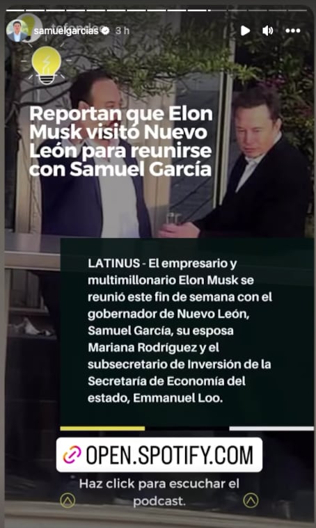 Samuel García presume encuentro de Mariana Rodríguez con Elon Musk