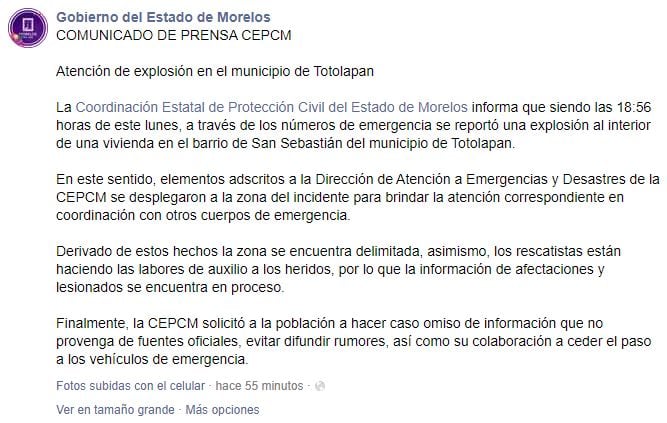 Explosión de polvorín en Totolapan, Morelos deja al menos 15 heridos y 7 muertos