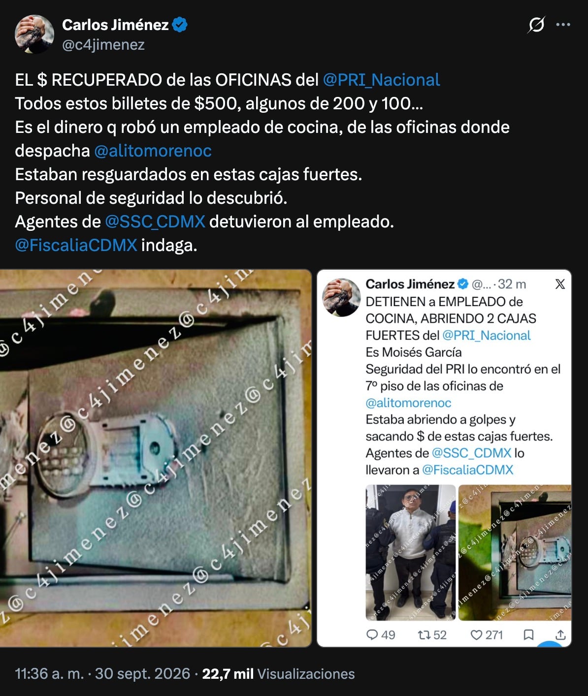 Roban botín en efectivo de la oficina de Alejandro Moreno en el PRI
