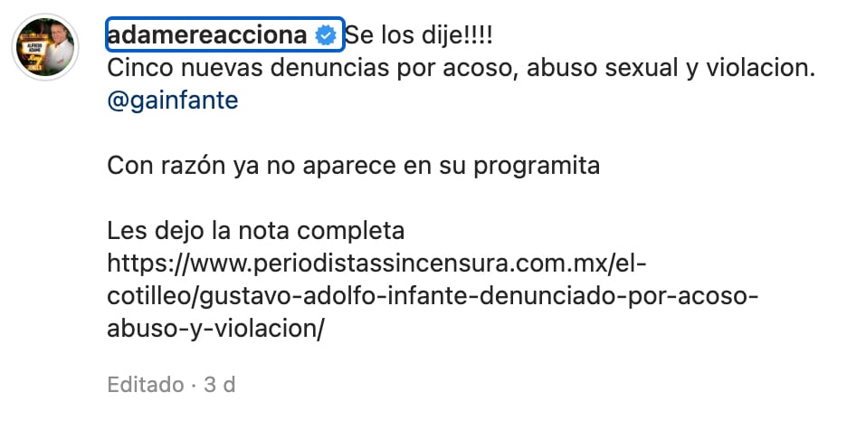 Alfredo Adame arremete contra Gustavo Adolfo Infante