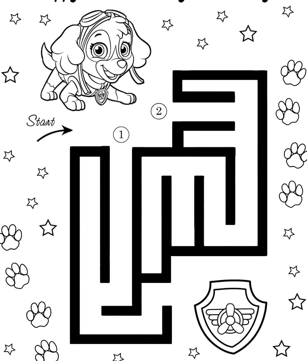 Laberinto de Skye en el libro de Paw Patrol para imprimir y colorear