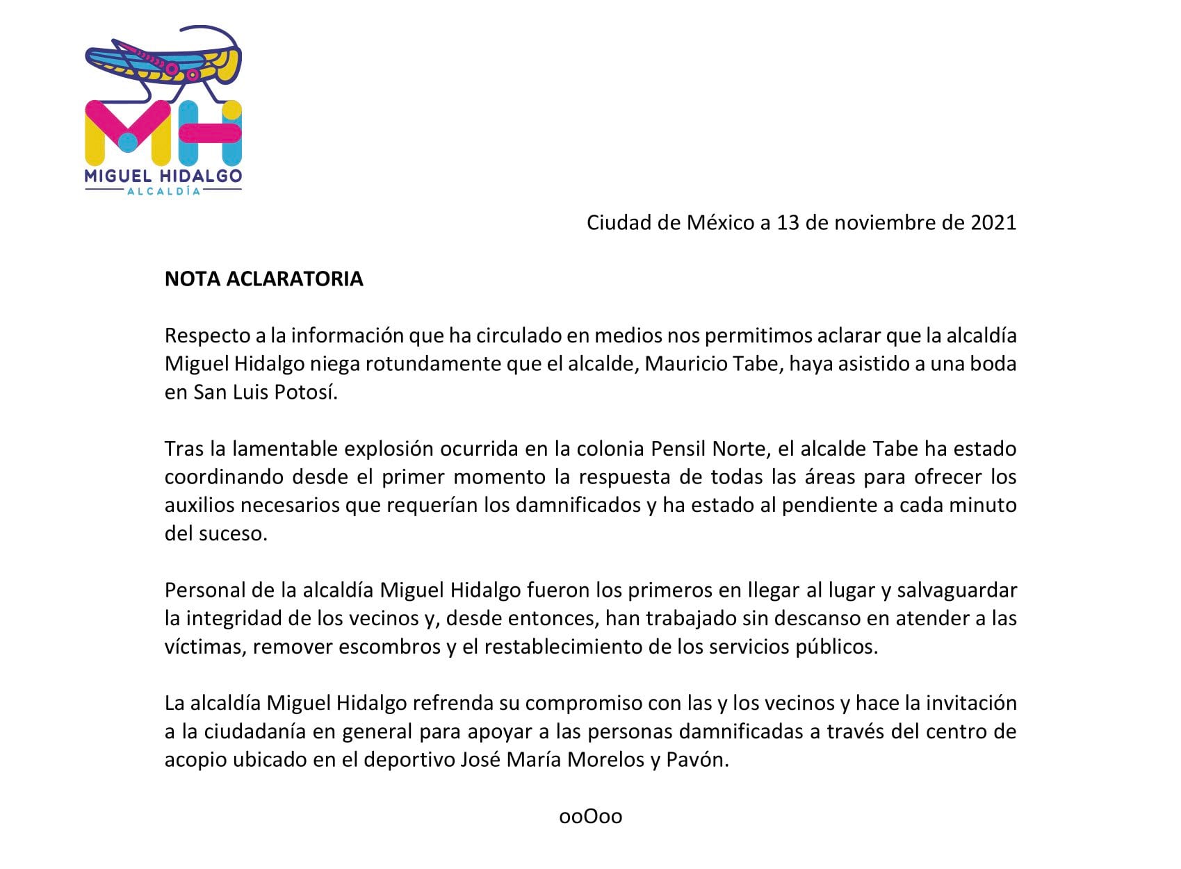 Comunicado de la Miguel Hidalgo