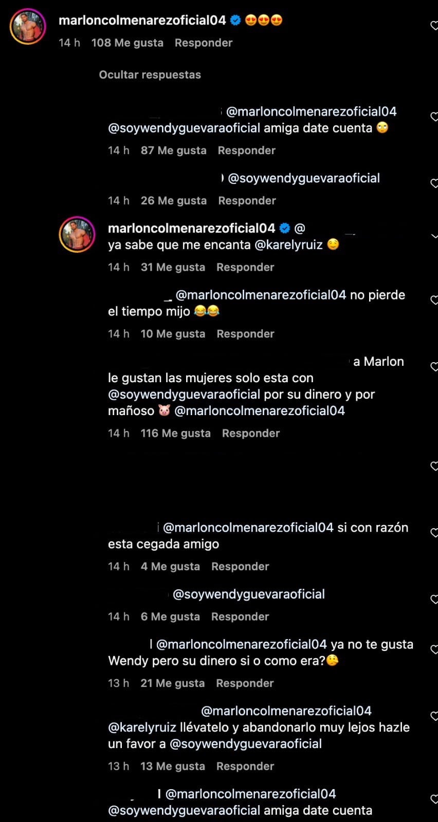 Fans de Wendy Guevara la etiquetan en comentario de Marlon Colmenarez a Karely Ruiz.