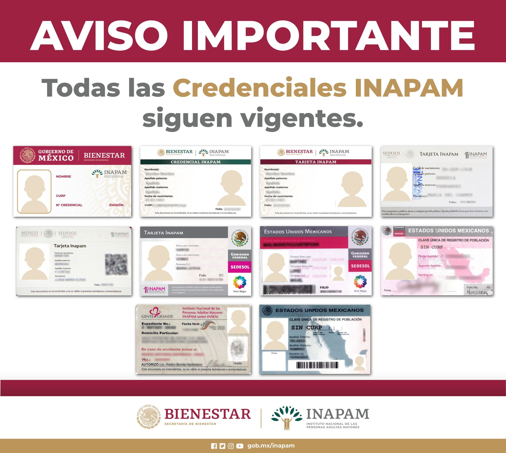 Vigencia de tarjetas y credenciales del INAPAM