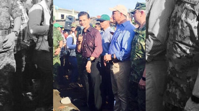 Peña Nieto aprovechó la visita para reunirse con propietarios de negocios, como la familia Alcaraz, propietaria de un restaurante que quedó prácticamente destruido.