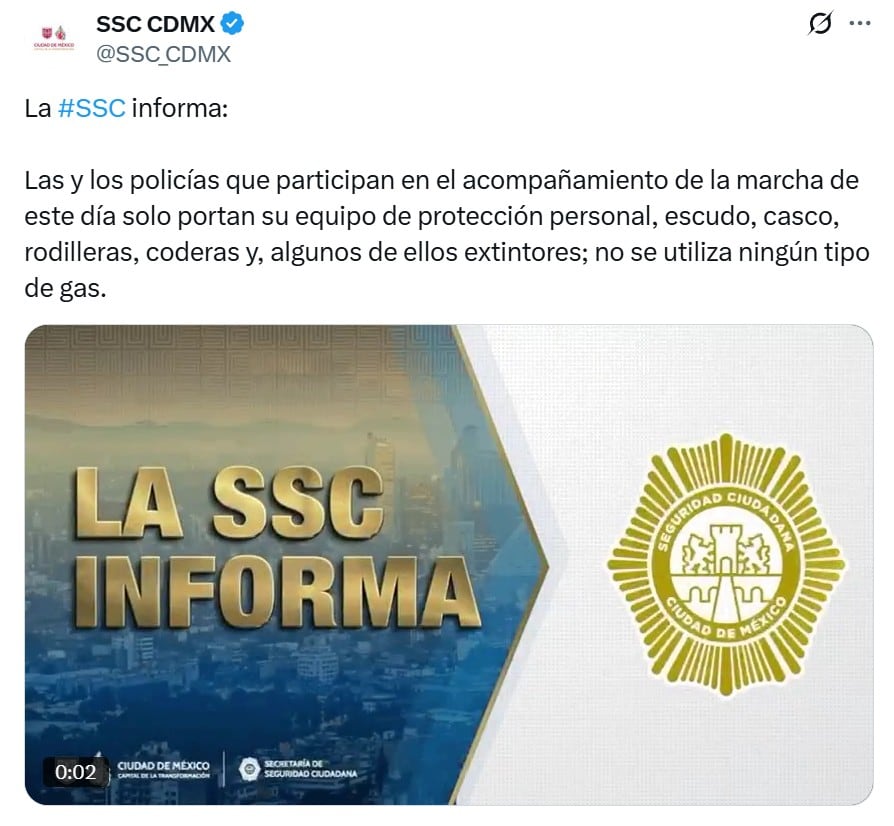 SSC descarta gas lacrimógeno en marcha Gen Z