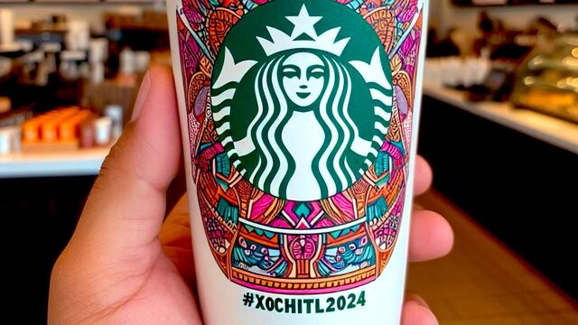 Propuesta de vaso de Starbucks con logo de Xóchitl Gálvez