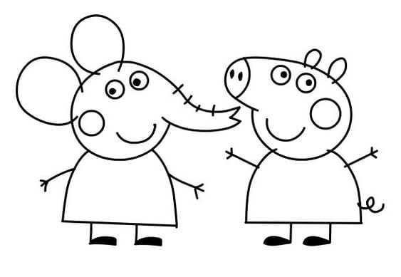 Dibujos de Peppa Pig y Emilia la elefanta para colorear