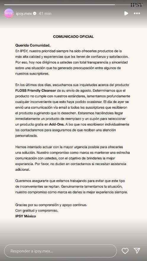 Comunicado IPSY México